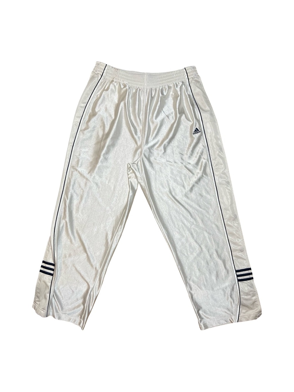 Vintage Y2K Adidas Tear Away Track Pants White Blue Snap Button Basketball Large